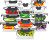 komuee 24-piece glass food storage containers set, meal prep containers, stackable airtight, microwave and oven safe