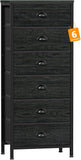 Furnulem Tall Dresser with 6 Drawers,Vertical Bedside End Table & Chest for Bedroom,Black Storage Tower Dorm Nightstand with Fabric Drawer Organizer Unit Furniture in Living Room,Closet,Hallyway