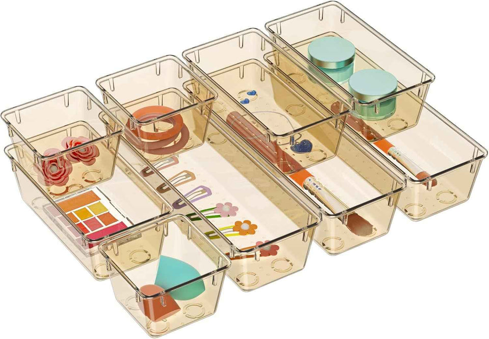 WOWBOX 6 Pack Clear Drawer Organizer Set, Acrylic Drawer Storage Trays, Storage Bins for Makeup, Cosmetics, Jewelries, Utensils, Gadgets, Office