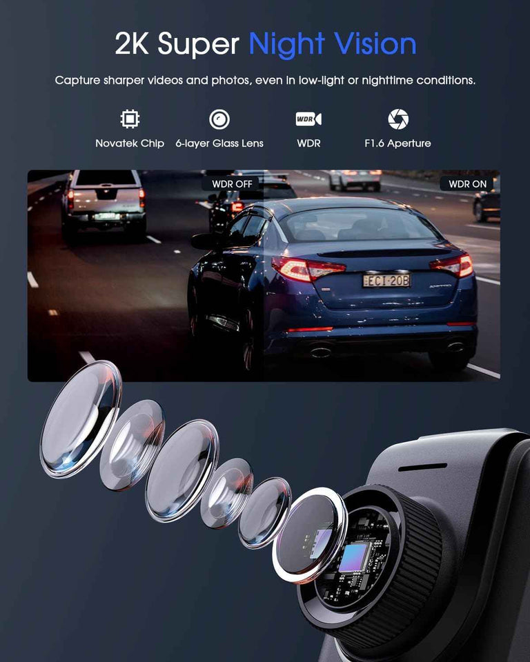 Dash Cam 2K, WiFi Dashcams with APP, External GPS, 1.5'' IPS Screen, Front Dash Camera for Cars, Mini Car Camera, WDR Night Vision, 24H Parking Monitor, Loop Recording, G-Sensor
