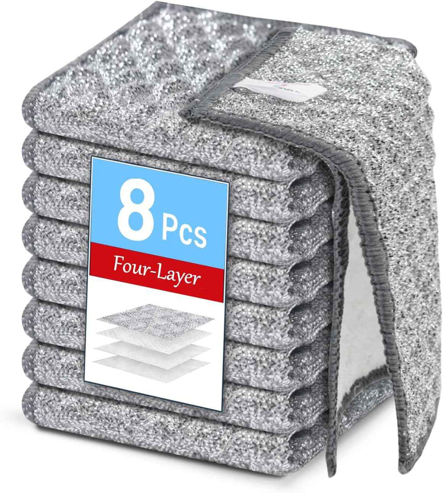 12 PCS 3-Layer Non-Scratch Multipurpose Steel Wire Dishcloths - Reusable Quick-Dry Odor-Free Scrub Cloths for Dishes, Kitchen Cleaning Cloths for Cookware, Sinks, Stove Tops(7.87X7.87)