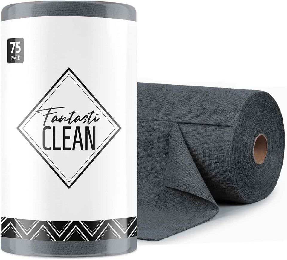 Fantasticlean Microfiber Cleaning Cloth Roll -75 Pack, Tear Away Microfiber Towels, 12" x 12", Reusable, Washable, Scratch Free, Ultra Absorbent Dishcloth for All-Around Cleaning Supplies (Pink)