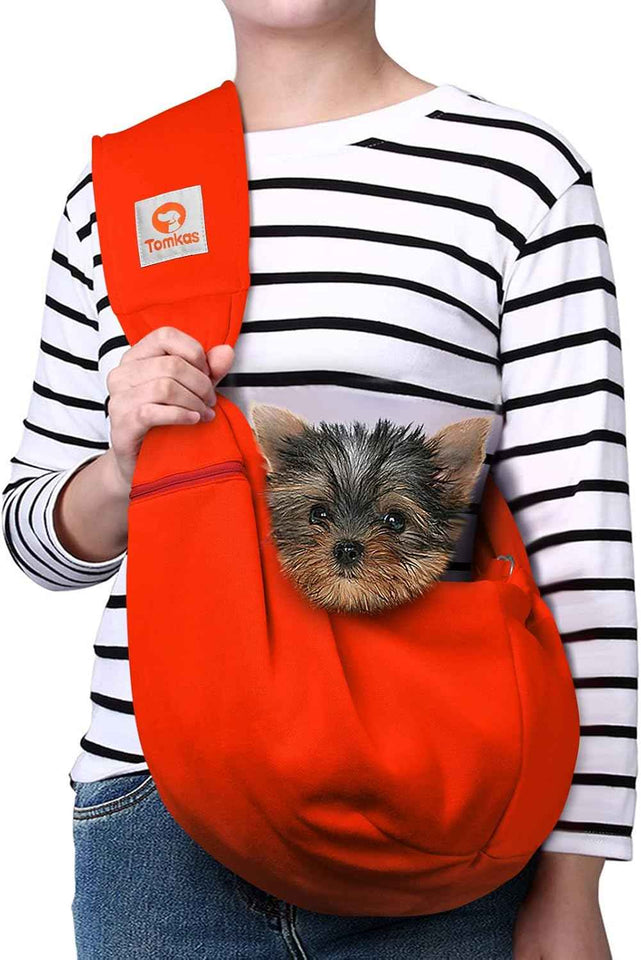 Tomkas Small Dog Sling Carrier - Classic Pocket & Classic Strap - for 3-10 lbs Pets(Black)