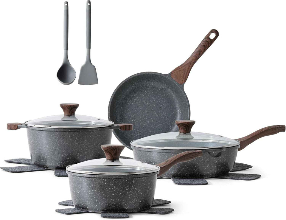 SENSARTE Nonstick Ceramic Cookware Set 13-Piece, Healthy Pots and Pans Set, Non-toxic Kitchen Cooking Set with Stay-Cool Handles, Silicone Tools and Pot Protectors, PFAS and PFOA Free