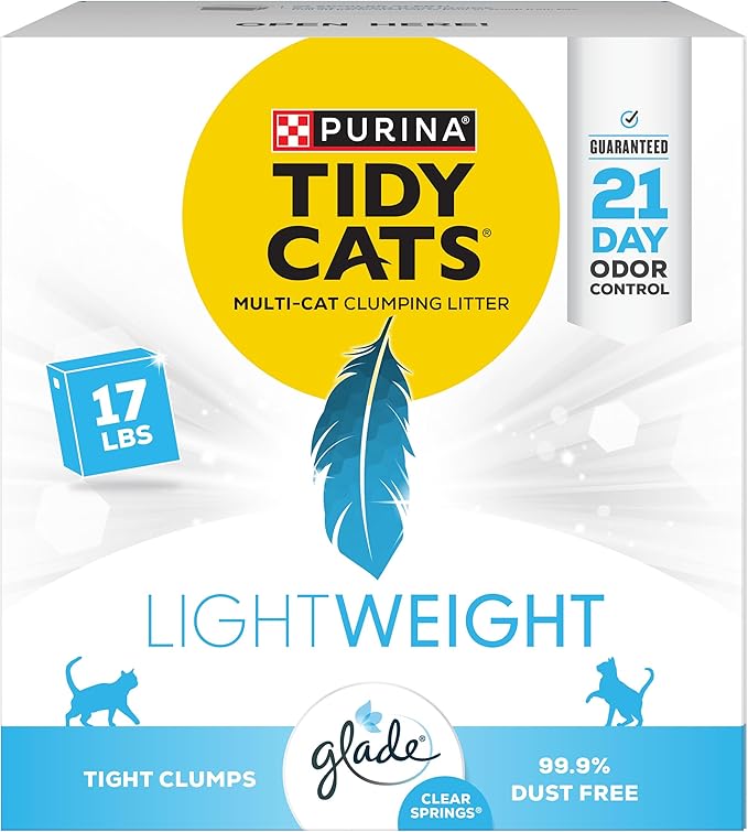 Purina Tidy Cats Low Dust, Multi Cat, Clumping Cat Litter Odor Control Formula, LightWeight Glade Clear Springs - 17 lb. Box