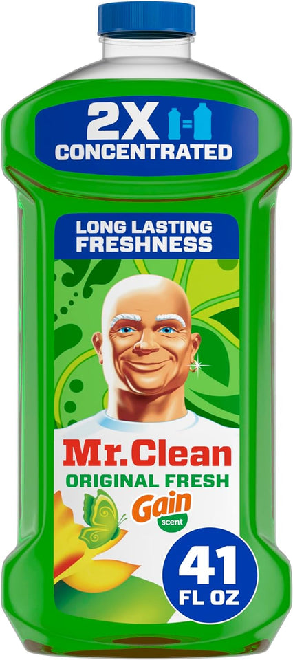 Mr. Clean All Purpose Cleaner, Floor Cleaner for Mopping Home, Bathroom, & Kitchen, Cleaning Liquid for Mop & Bucket, Cleaning Supplies, Multi-Surface Dilutable, Gain, 41oz