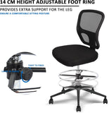 Armless Drafting Chair Tall Office Chair Adjustable Height High Back Ergonomic Desk Chair Drafting Stool Rolling Bar Stools Chairs with Footrest and Wheels