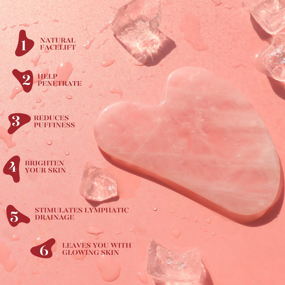 BAIMEI IcyMe rose quartz jade roller and gua sha for radiant skin, redness reducing self-care tools for men and women
