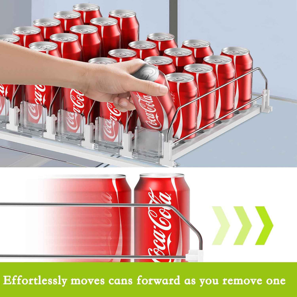 Drink Organizer for Fridge - Self Pushing Fridge Drink Organizer, Holds up to 25 Cans
