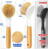 Holikme 3 Pack Dish Brush Set with Bamboo Handle, Kitchen Brushes for Cleaning Pot, Sink and Stove, Skillet Scrubber with Tough Bristles for Cast Iron Grill Pan, Yellow White Black