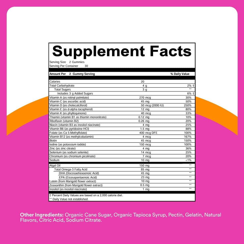 SmartyPants Teen Girl Multivitamin Gummies, Omega 3 (DHA/EPA), Vitamin C, D3, B12, Vitamin A, K & Zinc, Biotin to Support Hair, Skin & Nails, Gluten Free, 60 Count (30 Day Supply)