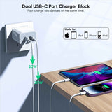 apple mfi certified 10ft iphone fast charger, 2-pack pd dual apple fast charger usbc charge block