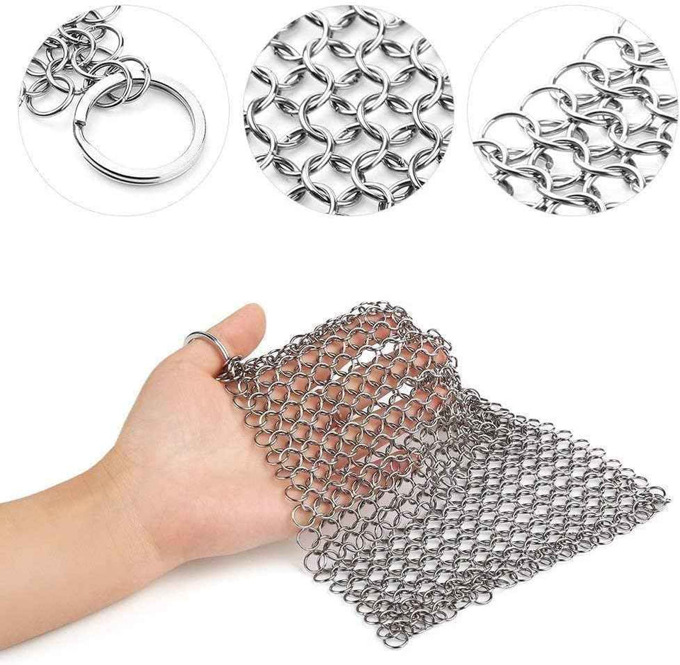316L Stainless Steel Chainmail Scrubber for Cast Iron Cookware Cleaning