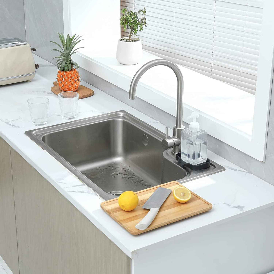 MicoYang silicone bathroom soap dish with drain spout, sink organizer, and sponge holder, 4.9 x 3.2 inches