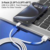 Car Carplay Cable for iPhone 17 16 15 Pro Plus Pro Max Air，3-Pack [3.3FT+3.3FT+6FT] USB A to USB C Cable for iPhone 17 16 15，for iPad Pro/Air/Mini，for Galaxy S25 S24，for MacBook Pro/Air and More