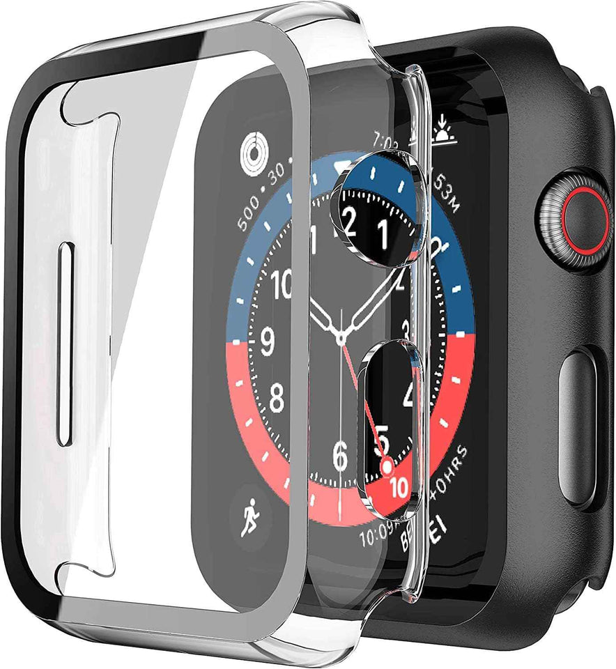 Misxi 2 Pack Tempered Glass Case Compatible for Apple Watch Series 11 (2025) Series 10 46mm, Screen Protector Cover for iWatch, Black