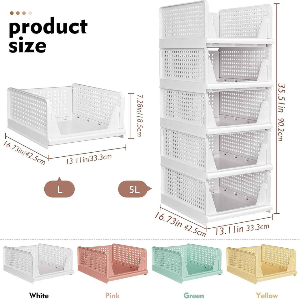 SNSLXH 5 Pack Stackable Closet Storage Baskets, Multifunctional and Foldable Closet Organizer for Bathroom Kitchen Laundry Room Wardrobe Storage