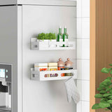 4 Pack Magnetic Spice Rack for Refrigerator, Spice Rack Organizer, Moveable Magnetic Shelf Fridge Organizer with 4 Hooks for Kitchen and Oven Organization, Black