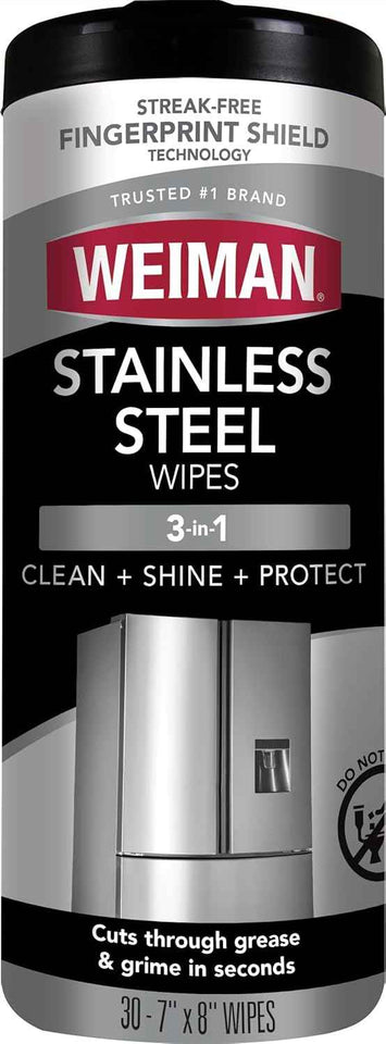 Weiman Stainless Steel Cleaning Wipes, 30-Count, Removes Dirt, Grime, and Grease without Streaks or Residue