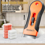 rexbeti razor blade scraper tool, 2 pack, cleaning scraper with extra 80pcs razor blades and 50pcs plastic blades for cooktops paint glass