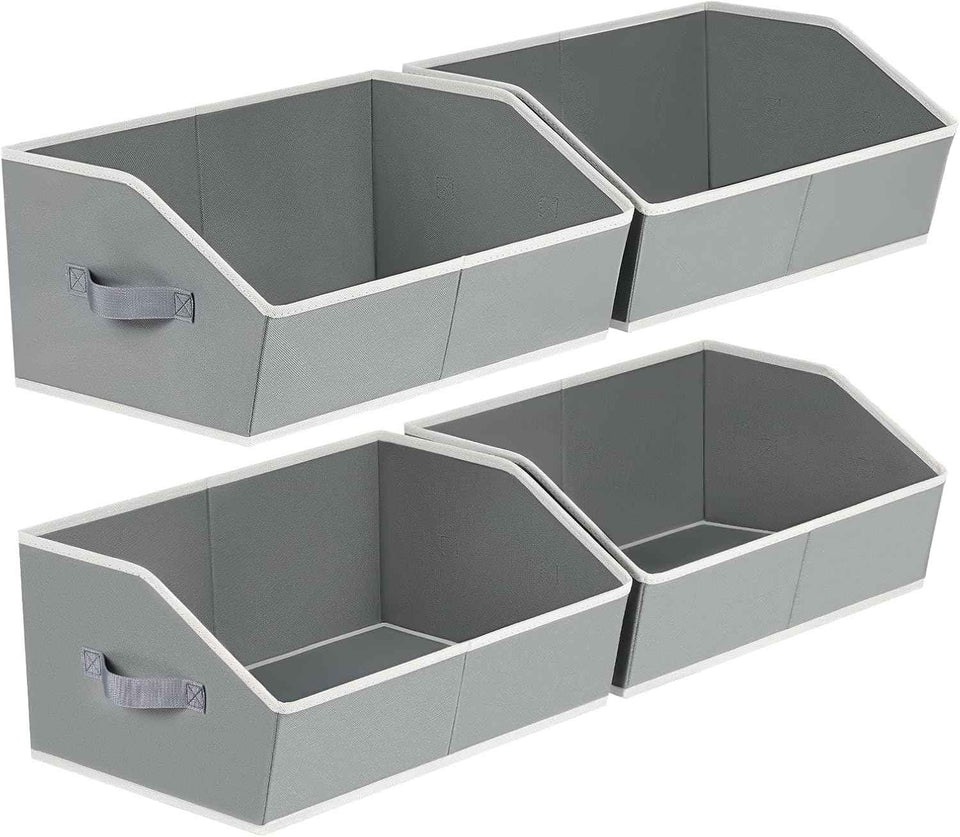 Closet Organizers Bins 6 Packs - Large Closet Shelf Organizer with Handles, Fabric Trapezoid Storage Bins, Collapsible Storage Cubes for Clothes, Towels, Light Gray