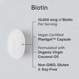 Sports Research® Biotin 10,000mcg with Organic Coconut Oil - Biotin (Vitamin B7) for Healthy Skin and Hair Support* - for Women and Men - Vegan, Non-GMO, Gluten & Soy-Free - 120 Veggie Softgels