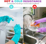 Elgood Reusable Dishwashing Cleaning Gloves with Latex free, Cotton lining,Kitchen Gloves 2 Pairs,Purple+blue Medium