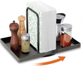 Napkin Holder for Table, Rotating Metal Napkin Dispenser with Salt and Pepper Shakers Caddy Standing Paper Towel Holder for Bathroom Kitchen Dining Table Decor Not Including Shakers