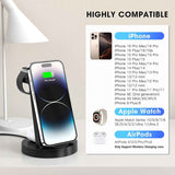 3-in-1 wireless charging station for iPhone, AirPods, and Apple Watch compatibility