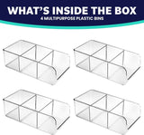 ELTOW 4-Pack Snack Organizer, 3-Compartment Plastic Bins with Removable Dividers, Chip & Food Storage for Pantry, Spices, Fridge, and Cabinet