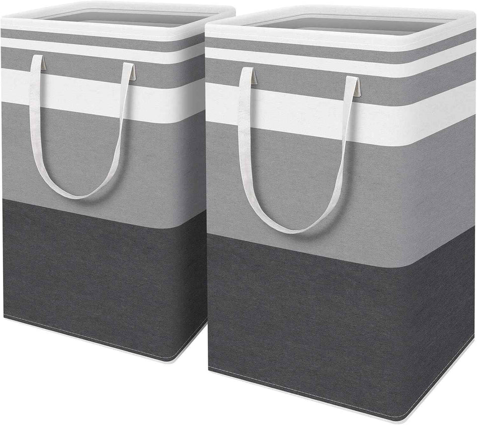 HomeHacks 2 Pack Large Laundry Baskets, Waterproof, Freestanding Laundry Hampers, Collapsible Clothes Hamper with Reinforced Handles in Laundry Room, College Dorm, Bathroom, Bedroom (Grey, 75Lx2)