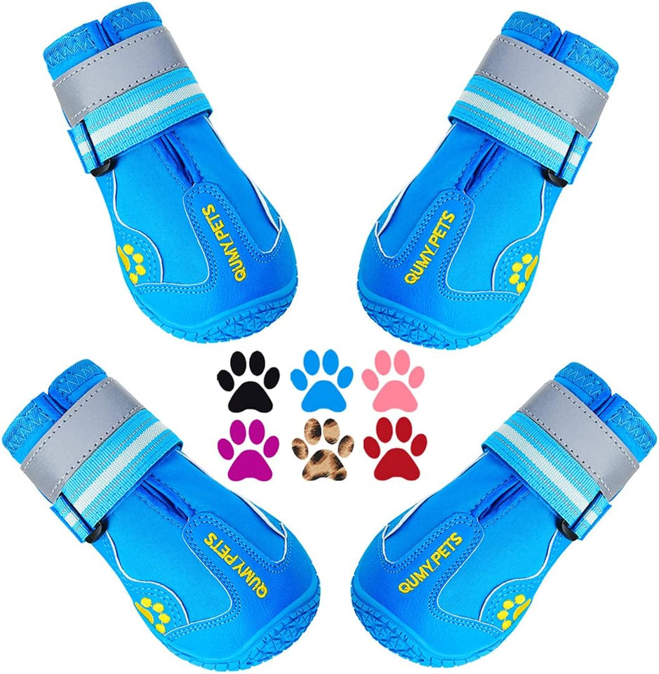 Qumy dog shoes, large dog boots, medium dog paw protectors for winter, snow, hot pavement, rainy weather, outdoor walking, indoor hardfloors