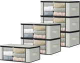 HomeHacks Storage 3-Pack Clothes Organizer Storage Bags Foldable Storage Box with Large Clear Window Sturdy Handles for Closet, Dorm, Pillows, Bedding, Clothes, Blankets, 35L, Gray
