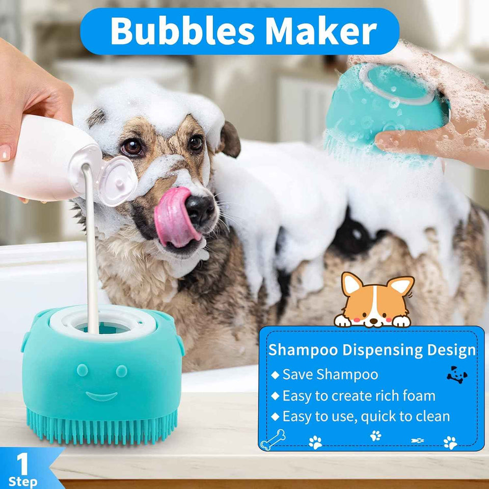 comotech 6pcs dog bath brush & toothbrush adjustable handle shampoo for short & long haired dogs & cats pet supplies blue