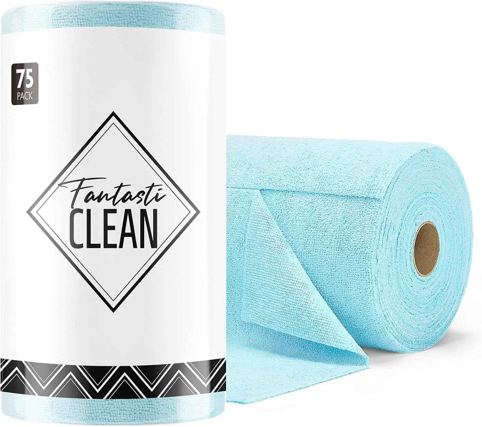 Fantasticlean Microfiber Cleaning Cloth Roll -75 Pack, Tear Away Microfiber Towels, 12" x 12", Reusable, Washable, Scratch Free, Ultra Absorbent Dishcloth for All-Around Cleaning Supplies (Pink)