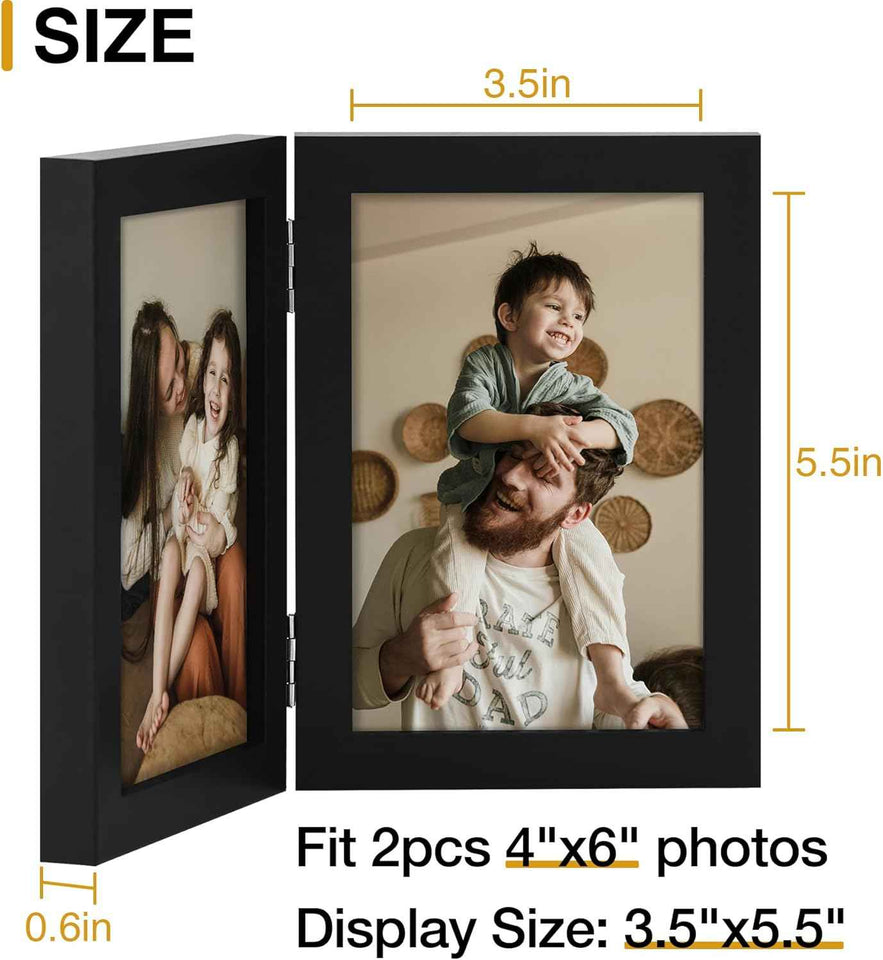 decorUhome double 4x6 picture frame vertical engineered wood bifold photo frame with plexiglass tabletop display black