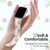 Witzon Floral Band Compatible with Apple Watch Bands For Women 40mm 41mm 38mm 42mm 44mm 45mm 46mm 49mm, Engraved Cute Flower Silicone Dressy Strap for iWatch Series 11 10 9 8 7 6 5 4 3 2 SE Ultra