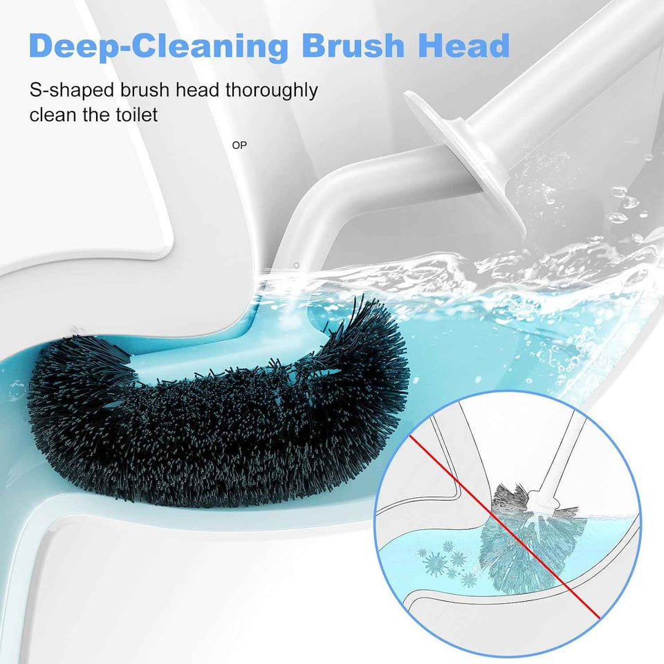 Hamitor Curved Toilet Brush Holder Set with Hidden Scrubber for Small RV Bathroom Accessories - White