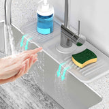 24 inch longer faucet mat for kitchen sink, 5° slope fast self-draining kitchen sink splash guard silicone