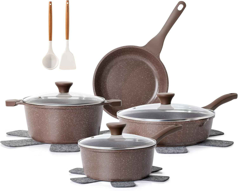 SENSARTE Nonstick Ceramic Cookware Set 13-Piece, Healthy Pots and Pans Set, Non-toxic Kitchen Cooking Set with Stay-Cool Handles, Silicone Tools and Pot Protectors, PFAS and PFOA Free