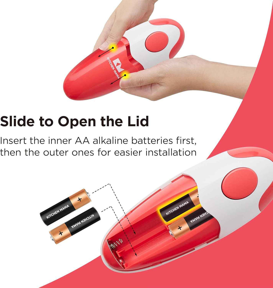 Kitchen Mama Automatic Electric Can Opener with Smooth Edge, Hands-Free, Battery Operated, Red