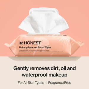 honest beauty fragrance-free makeup remover wipes, 30 count, plant-based, hypoallergenic