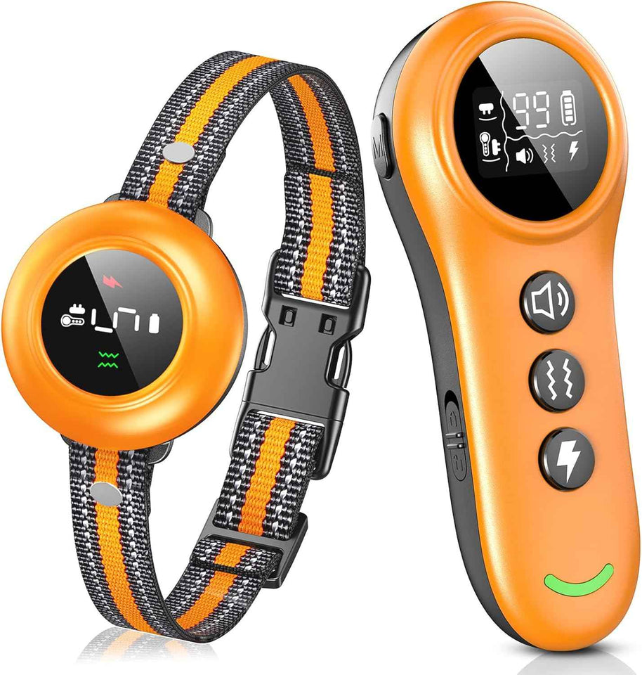 2-in-1 Dog Shock Collar & Dog Bark Collar - Smart Anti Barking Dog Training Collar with 5 Adjustable Sensitivity & 3300FT Remote for All Breeds IP67 Waterproof E-Collar