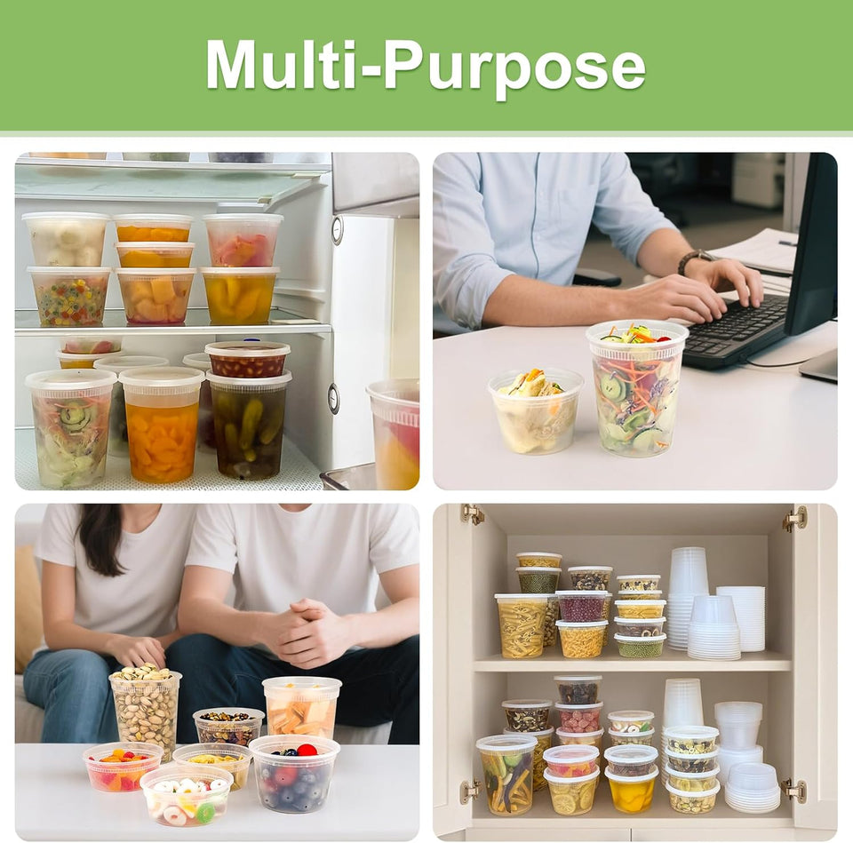 60 Sets (120-Piece) Deli Containers with Lids, 32/16/8 oz X 20 Set Each, Leak-Proof & BPA Free Airtight Takeout Plastic Food Storage Containers for Soup, Freezer/Microwave/Dishwasher Safe