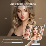 HUONUL Makeup Mirror, Vanity Mirror with Lights, 2X/3X/10X Magnification, Touch Control, Trifold, Dual Power Supply, Gifts for Women, Wife, Mom, Girls,Dorm Room Essentials