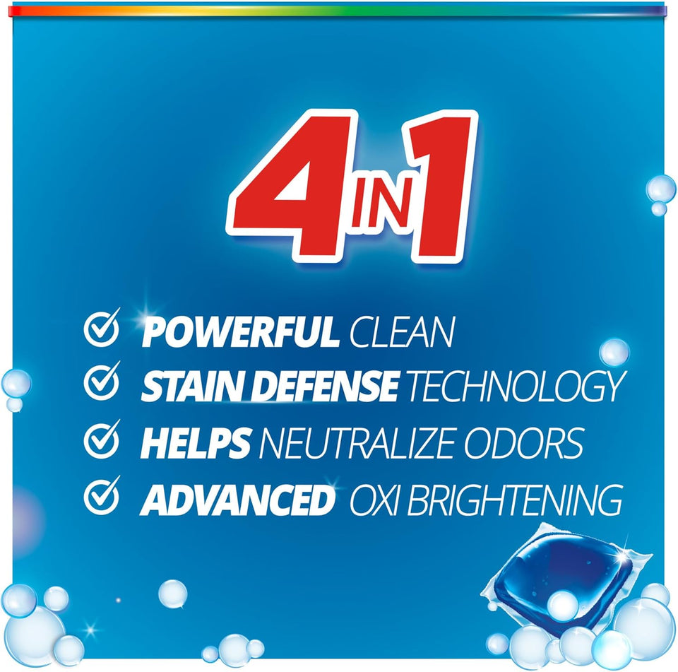 Purex 4-in-1 Oxi Power + Odor Fighter Laundry Detergent Pacs, Fresh Morning Burst, 56 Count
