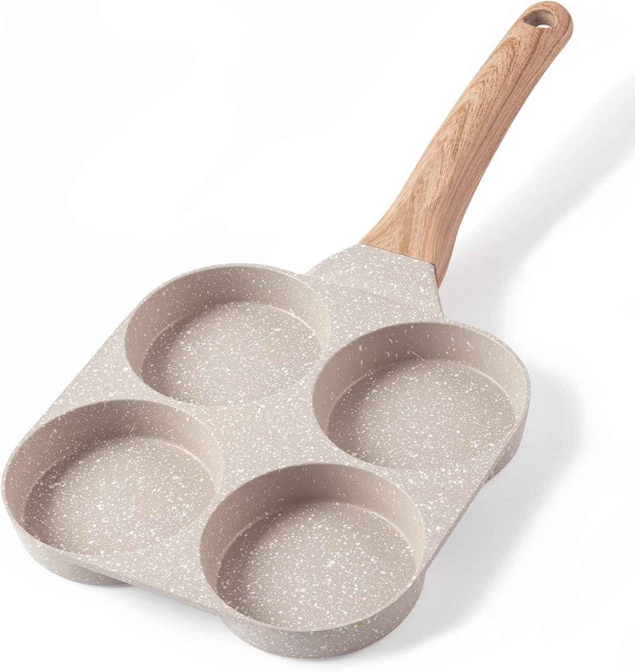 CAROTE 4-Cup Nonstick Granite Omelette Skillet, Pancake Pan and Healthy Egg Cooker for Gas Stove & Induction Cookware