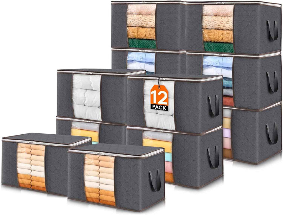 Lifewit 6 Pack Clothes Storage Bins with Lids, Foldable Blanket Storage Bags with Zippers, Clear Window and Reinforced Handles, Closet and Organization for Clothing, Sweater, Comforter, Bedding, Gray