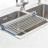 Over the Sink Dish Drying Rack - Foldable Dish Drainer - Stainless Steel - Gray