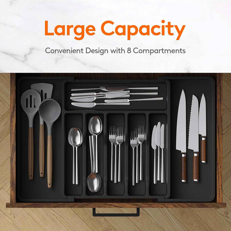 Lifewit Large Silverware Drawer Organizer - Expandable Utensil Tray for Kitchen, Adjustable Storage